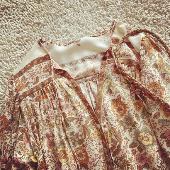 Boho Floral Print Button Down Tassel Blouse - Picture 5 of 10